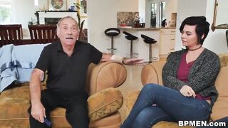 2 grandpas took some Viagra to banged tasty dark haired Sydney