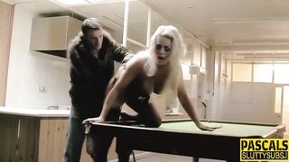 Throat pounded big titted bondage blonde gets anal