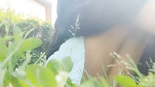 whore! peeing and burping into the outside park without lingerie