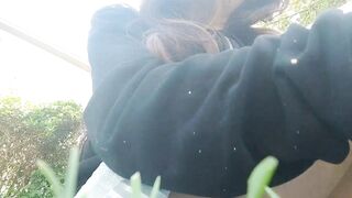 whore! peeing and burping into the outside park without lingerie