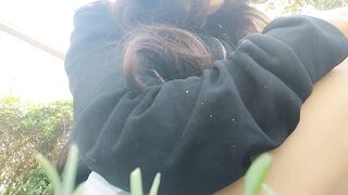whore! peeing and burping into the outside park without lingerie