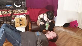 Petite gothic dominatrix feeding her sub mouth to mouth pt2