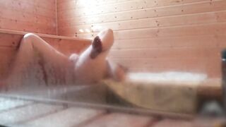 CAUGHT! Stranger jerking to eighteen into sauna