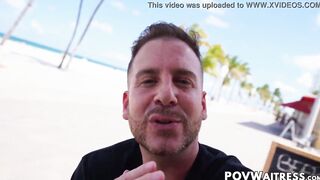 Big Boobed waitress Ashley Adams bouncing on long pov penis