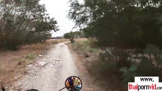 Amateur Thai 19 year old Cherry sucking off a long white penis outside