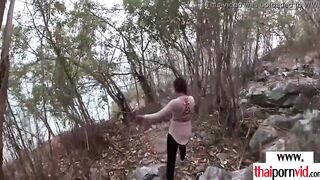 Amateur Thai 19 year old Cherry sucking off a long white penis outside