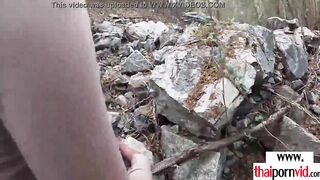 Amateur Thai 19 year old Cherry sucking off a long white penis outside