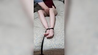 19 year old bound to bed and tickle her sides and finger