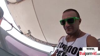 Thin amateur Thai barely legal Cherry plowed on a boat public
