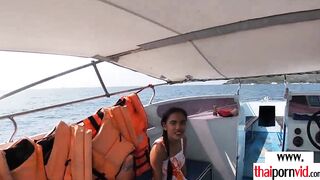 Thin amateur Thai barely legal Cherry plowed on a boat public