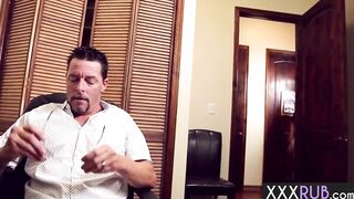 Step Daughter Jenna Reid walks inside on stepdad jerking off