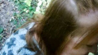 Mom Sucking Off Dick and Swallowing Cum into the Woods