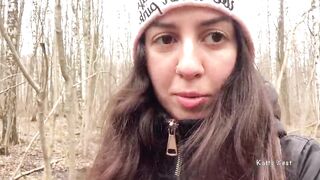 Peeing on her underwear into the woods while nobody sees