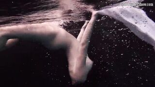 Aqua women Andrejka underwater stripping and swimming