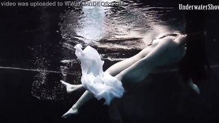 Aqua women Andrejka underwater stripping and swimming