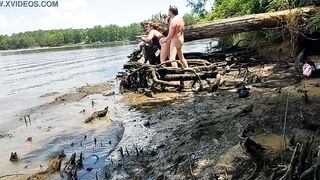 Thick wifey pounded into the mud on a nature walk