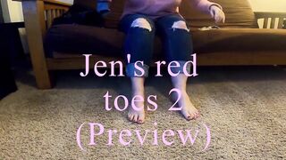 Cum on Jen's red foot two