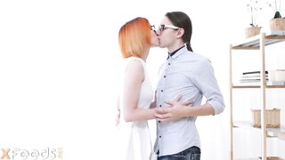 Nerdy and skinny ginger worships penis and gets butt banged