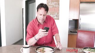 Dad reads news while I bone MILF