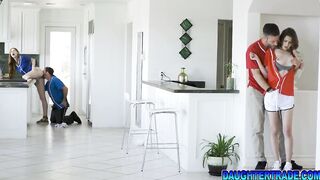 Step-Daughter swapping dads and they start sucking off their long dicks