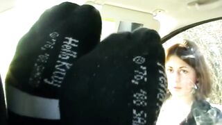 German women stinky foot inside vehicle