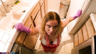 Stepmom into the kitchen helps stepson with his boner
