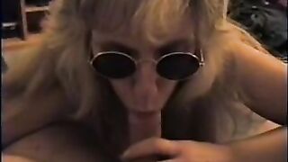 Blonde milf suck dick and make him cum on her tongue