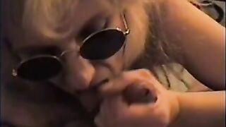 Blonde milf suck dick and make him cum on her tongue