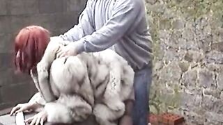 Hubby fucks his ex-wife inside fox fur coat