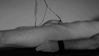 tied and milked to handsfree orgasm. e-stim jizzed edging