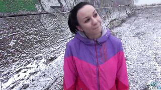 Bae little dark haired into a little bit freezing outdoor plowed