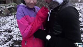 Bae little dark haired into a little bit freezing outdoor plowed