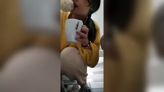 Bimbo is licking restroom grope and eating crazy tampon