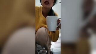Bimbo is licking restroom grope and eating crazy tampon