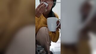 Bimbo is licking restroom grope and eating crazy tampon