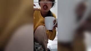 Bimbo is licking restroom grope and eating crazy tampon