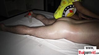 Amateur Thai rubs 18 year old taking care her fat clients rough