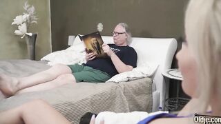 Blonde shows how to riding an older penis and take