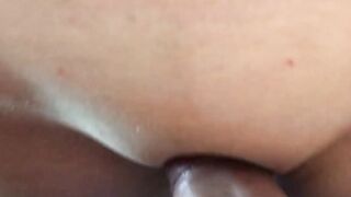 Close-up of cunt rubbing against rough penis. Cum on booty.