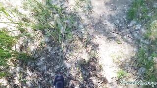 Quick blow job into the woods behind the parking lot
