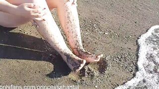 Beauty Women Plays With Sand Beach Feet Bondage