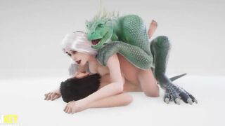 Lizardman inseminates 2 cat girls | Huge Double Dick Monster
