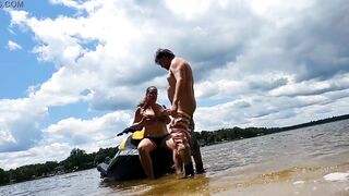 Risky outdoor screwed on the lake while jet skiing -