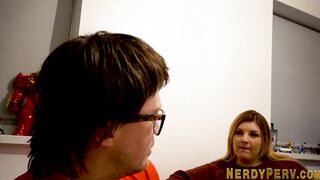 Yorkshire nerd gets blown by european dark hair
