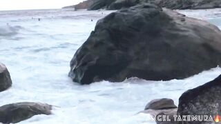 Angel Takemura Topless for Surfers on Grumari-rj beach