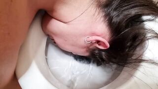 Crazy whore pisses and licks the inner part of the