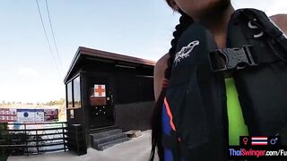 Oriental teenie amateur fun with the BF into a waterpark