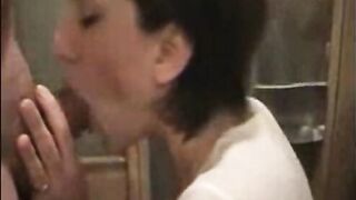 Hot milf sucking hubby dick and get facial