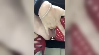 Grandma inside glasses squirts using anal plug