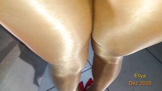 Chubby mom tease you inside double layer shiny stockings